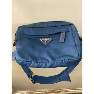 Prada Cerulean Blue Nylon Leather Belt Bag Waist Pouch, Fair